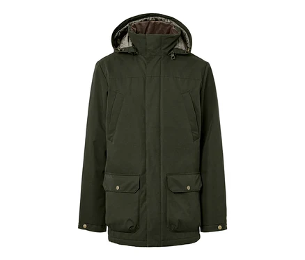 Veste verte à capuche.
