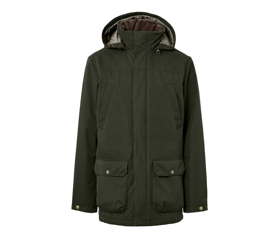 Veste verte à capuche.