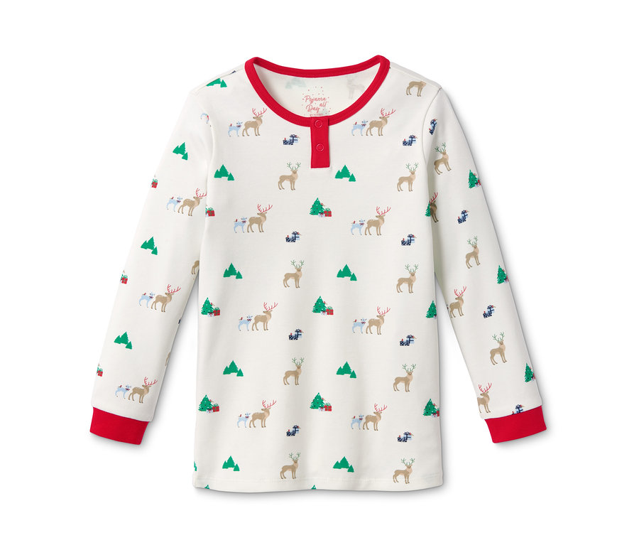 Pyjama blanc en interlock de coton bio avec motif de Noël.