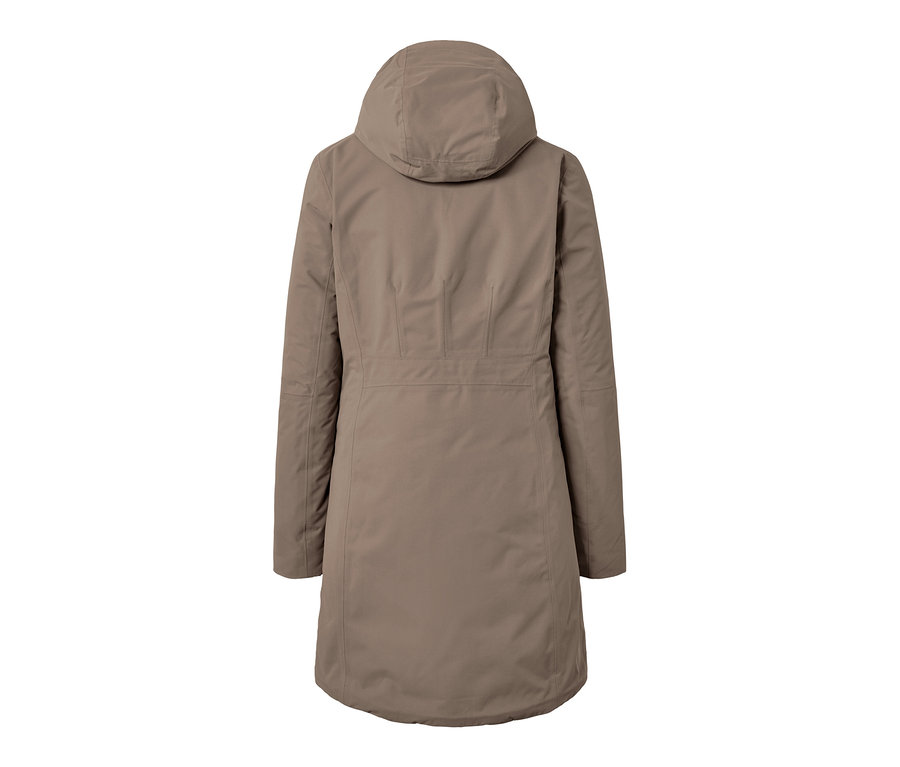 Vue arrière du manteau thermique taupe.