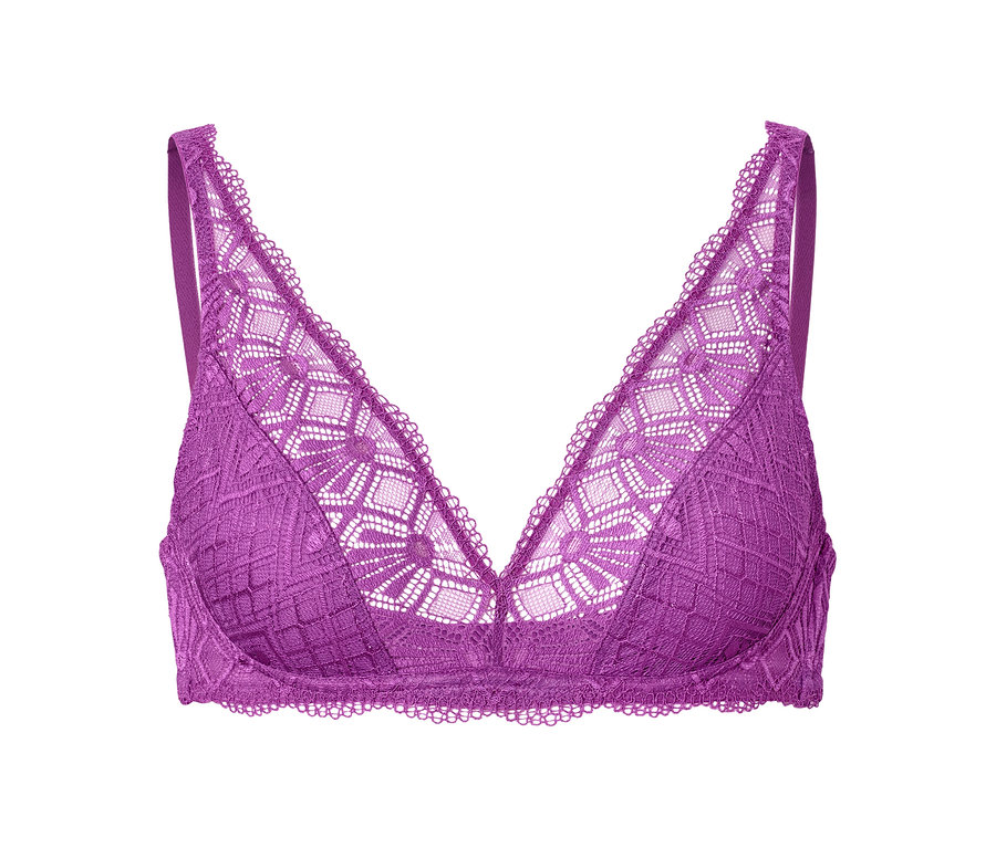 Soutien-gorge souple violet en dentelle.