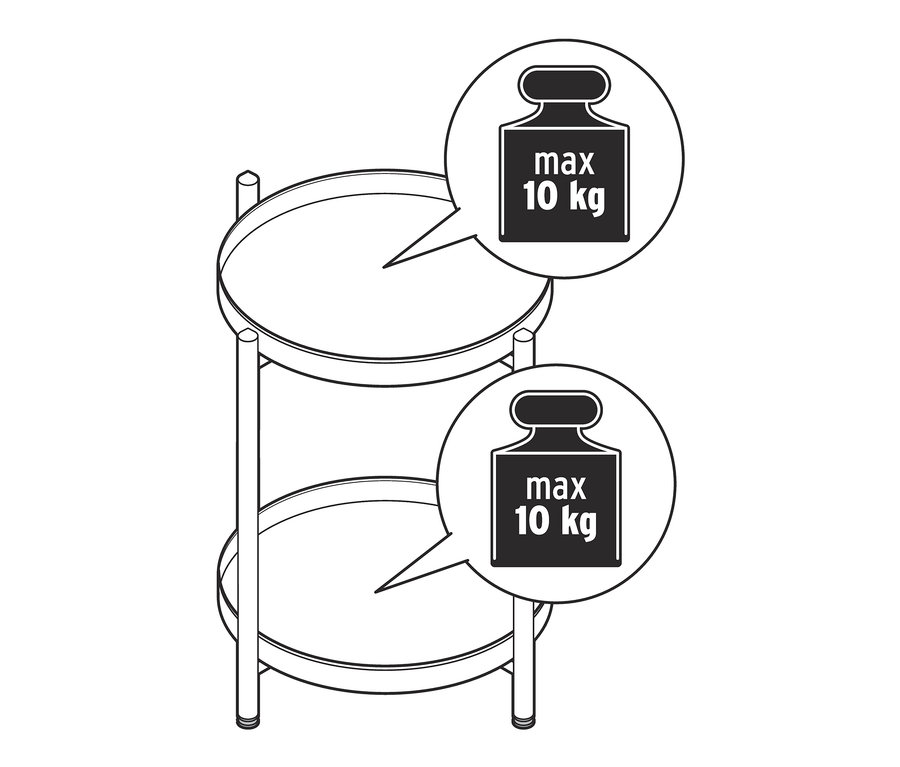 Illustration d'une table d'appoint en métal avec une capacité de charge maximale de 10 kg.