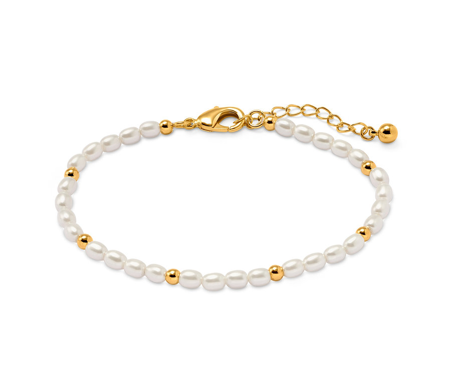 Bracelet avec des perles de verre et des détails dorés.