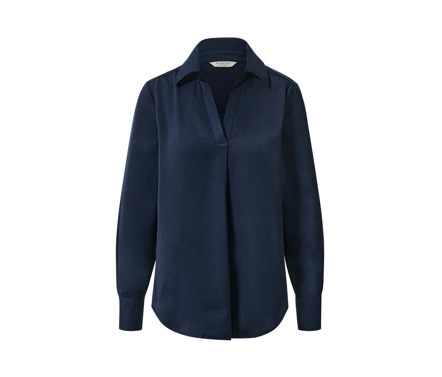 Chemisier en satin bleu marine à manches longues.