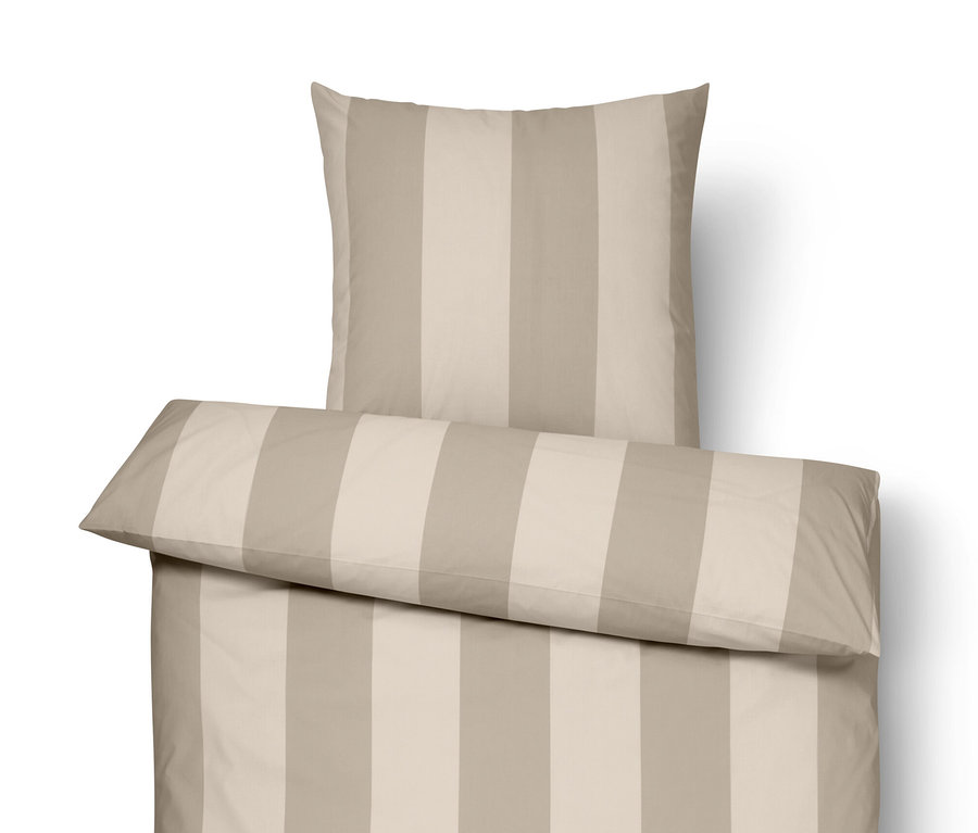 Parure de lit en flanelle noble beige à rayures, tailles standard et grande taille.