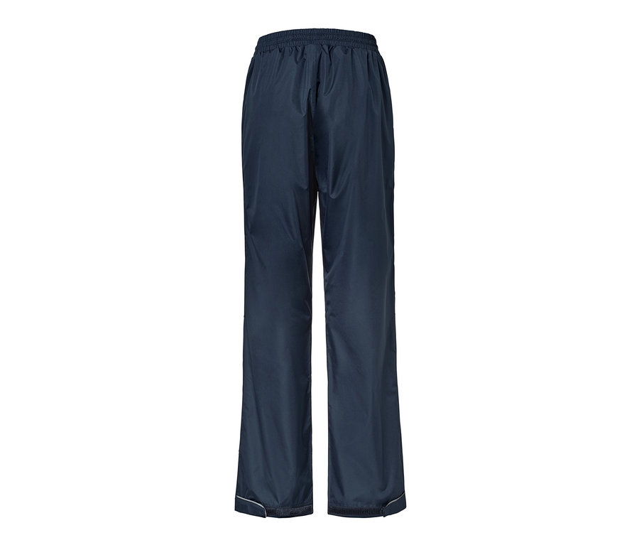 Pantalon de pluie unisexe bleu marine avec taille élastique.