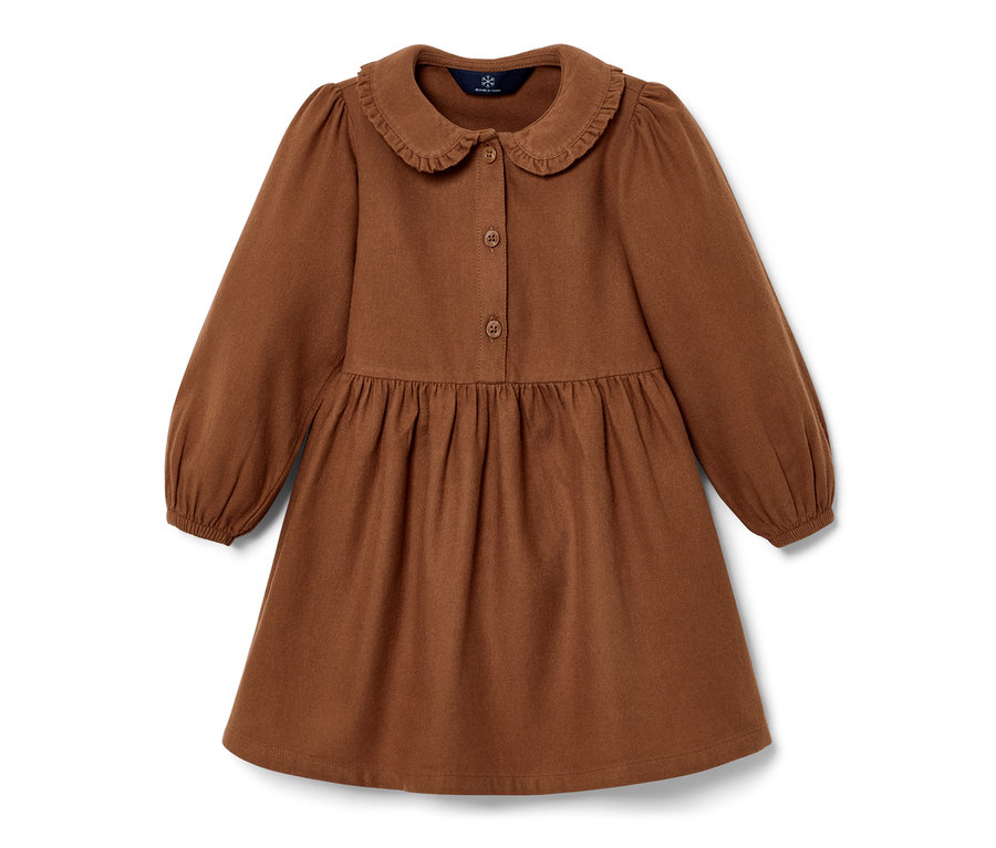Robe tissée pour tout petit, cognac, à manches longues et col.