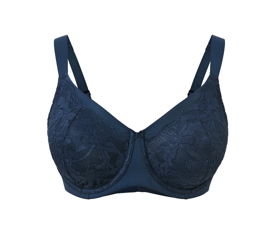 Soutien-gorge minimiseur bleu avec de la dentelle.