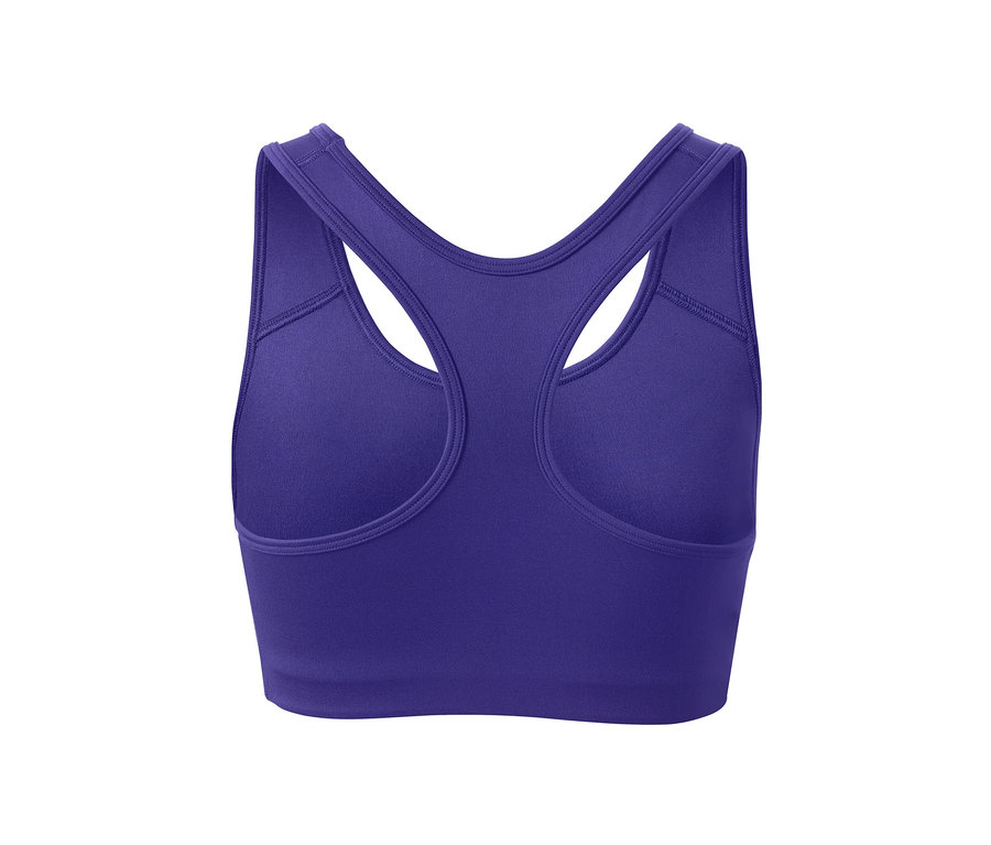 Vue détaillée d'une brassière de sport violette d'un ensemble de 2.