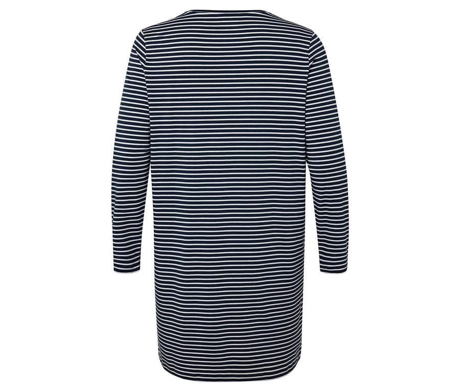 T-shirt à manches longues rayé bleu marine et blanc, vu de dos.