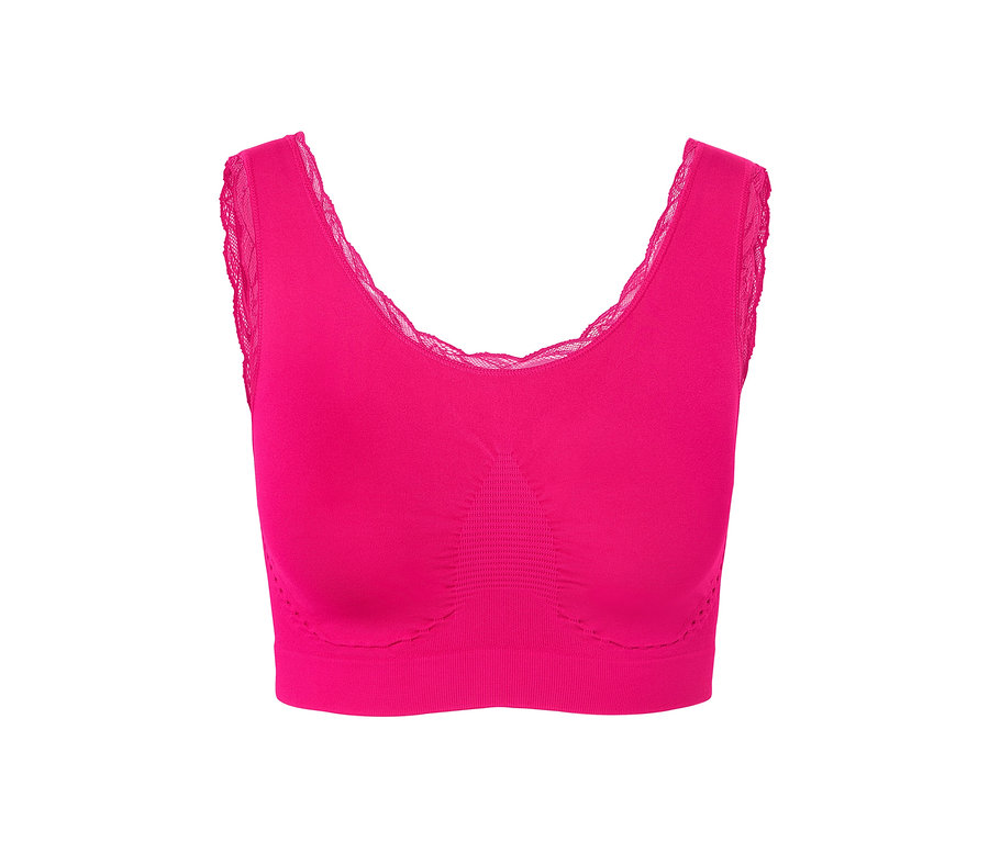 Gros plan d'une brassière sans coutures fuchsia.
