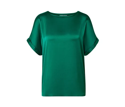 Blouse bimatière turquoise.