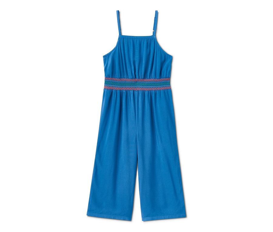 Combinaison bleue avec ceinture décorative.