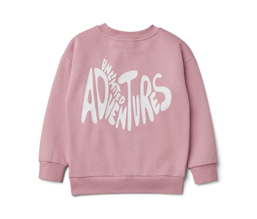 Sweat-shirt rose pour enfant avec l'inscription blanche Unlimited Adventures.