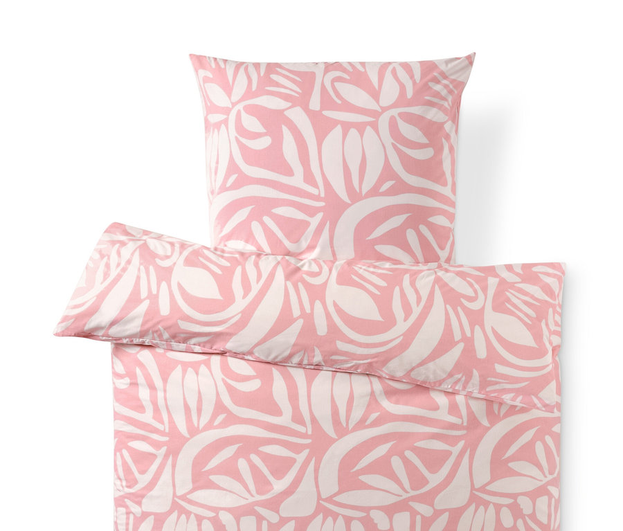 Parure de lit en renforcé rose taille normale avec motif floral blanc.