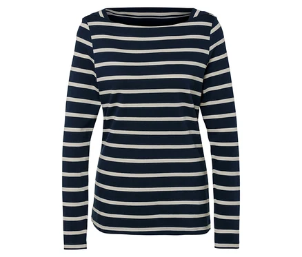 T-shirt à manches longues rayé bleu et blanc.