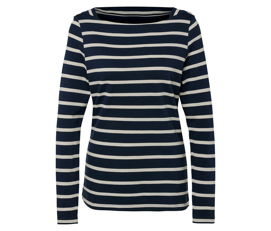 T-shirt à manches longues rayé bleu et blanc.