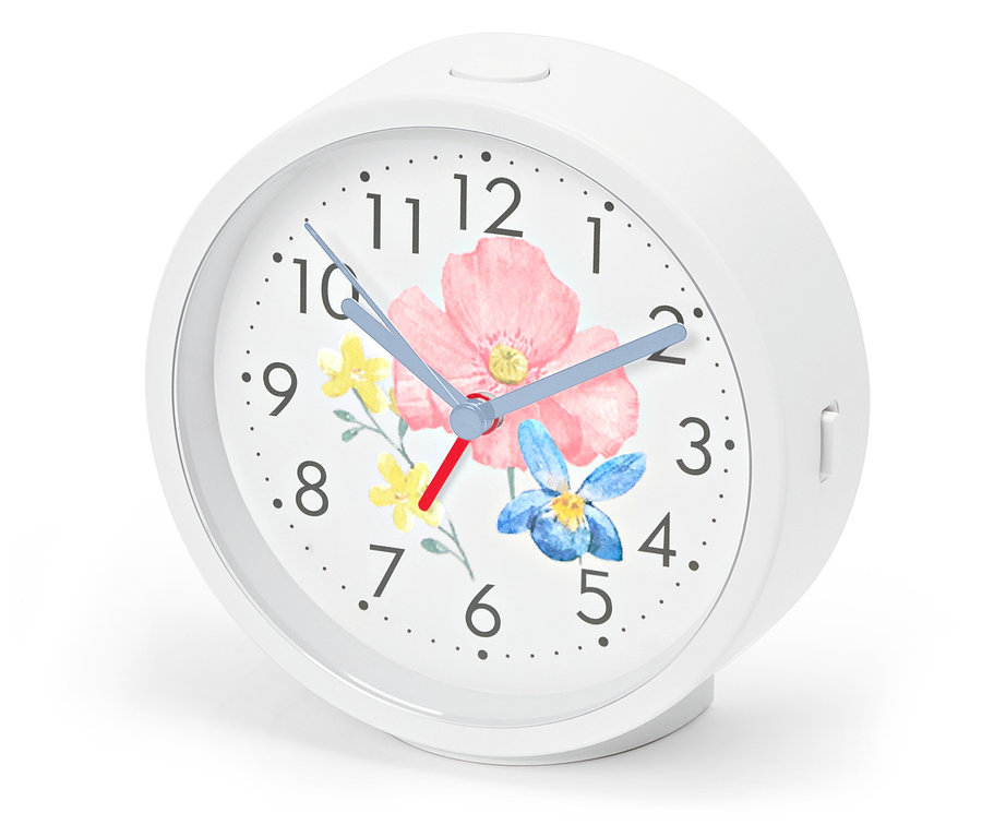Réveil avec rétro-éclairage, cadran à motif floral.