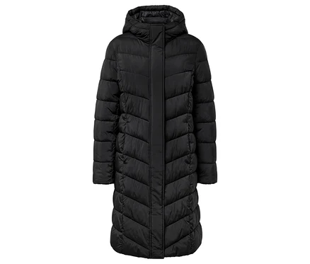 Manteau matelassé noir à capuche.