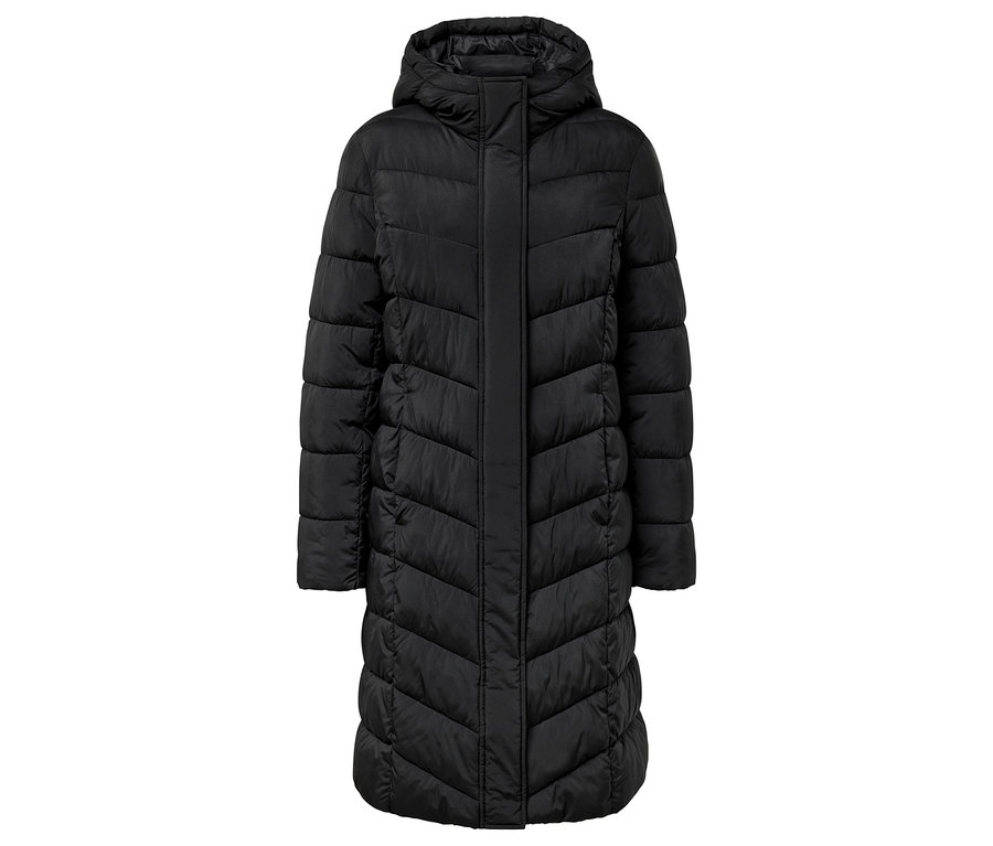 Manteau matelassé noir à capuche.