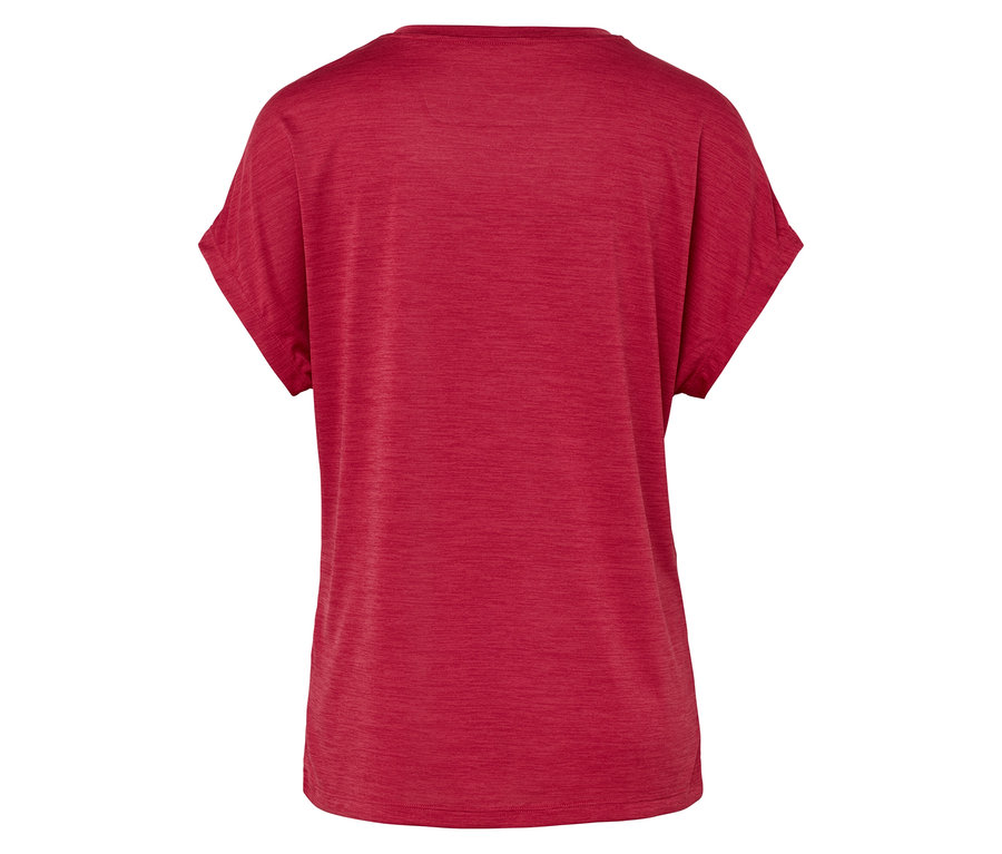 Vue arrière d'un t-shirt rouge à manches courtes.