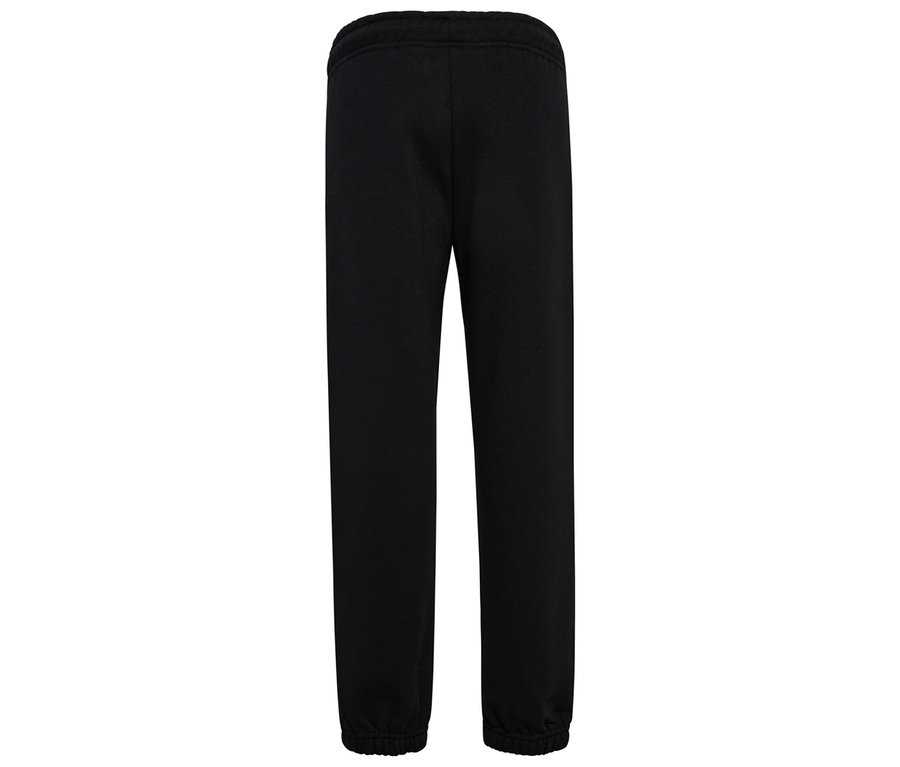 Pantalon de survêtement ample hummel® HMLJR Bee noir vu de dos, avec élastique à la taille et aux chevilles.