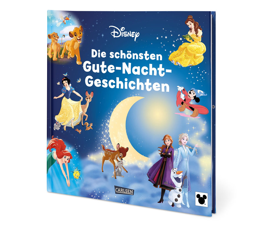 La couverture du livre Disney "Die schönsten Gute-Nacht-Geschichten" avec différents personnages de Disney.