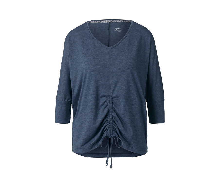 T-shirt de yoga et de sport à manches 3/4 bleu chiné.