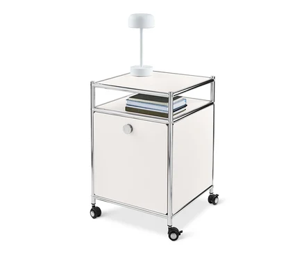 Caisson en métal blanc à roulettes « CN3 » avec abattant.