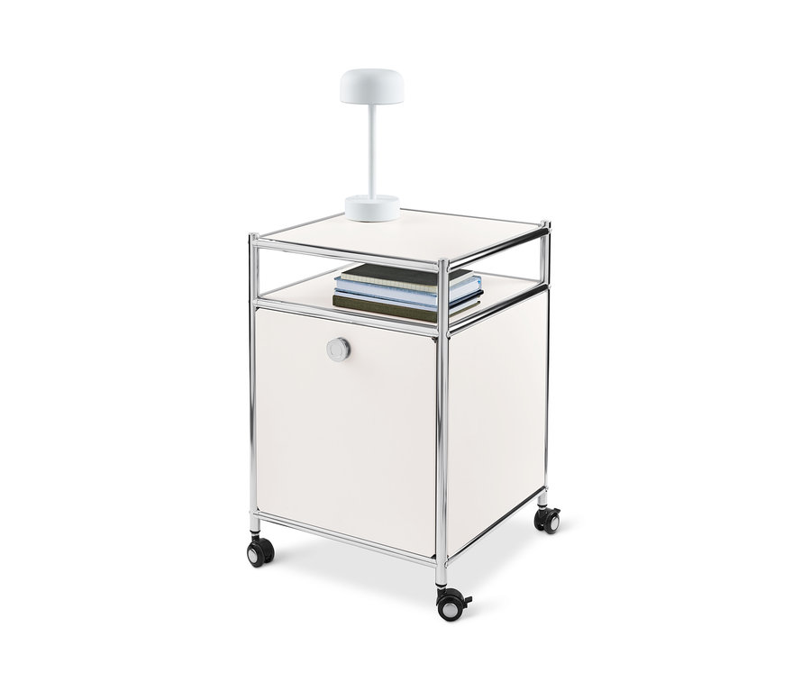 Caisson en métal blanc à roulettes « CN3 » avec abattant.