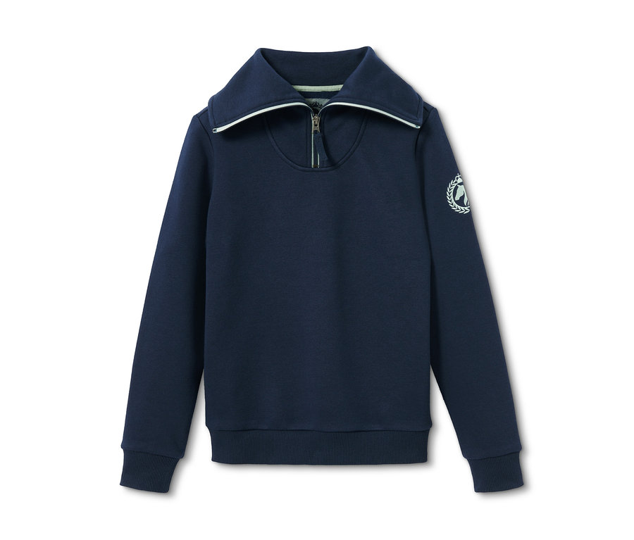 Sweat-shirt bleu marine avec fermeture éclair et col.