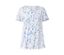 Chemisier blanc avec manches papillon et motif floral bleu.
