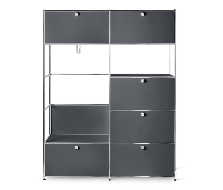 Système d'armoires en métal « CN3 », gris, avec étagères et tiroirs.