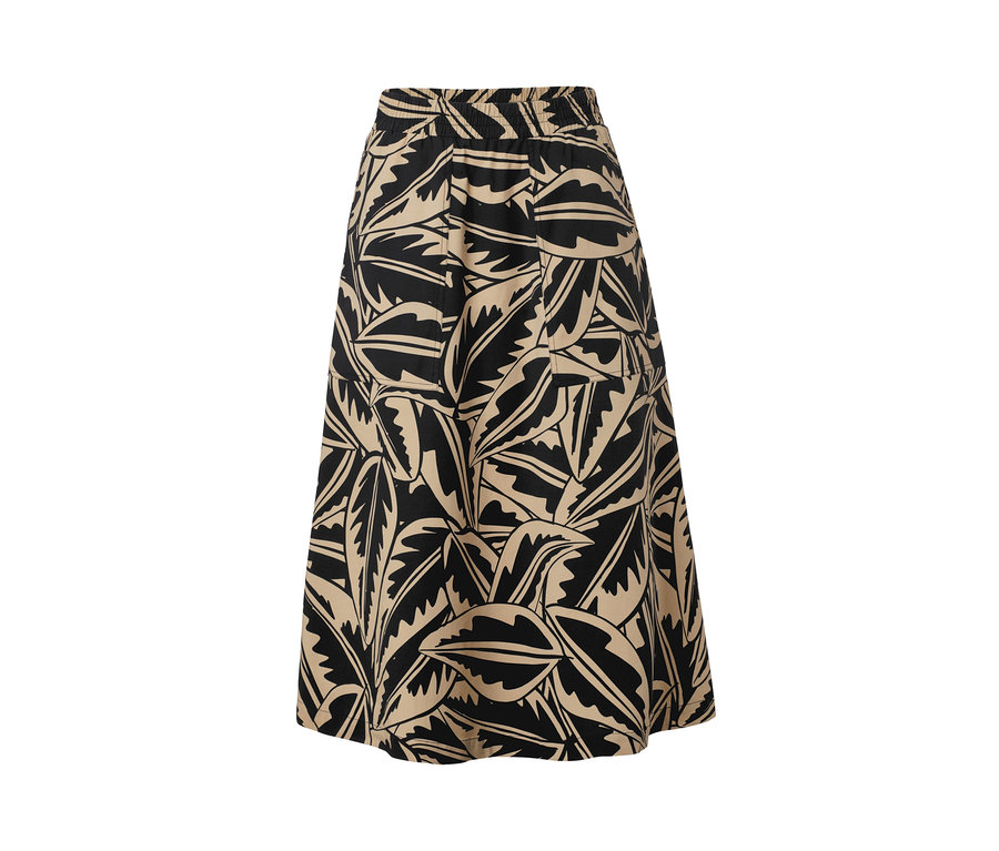 Une jupe en popeline avec un imprimé intégral de feuilles.