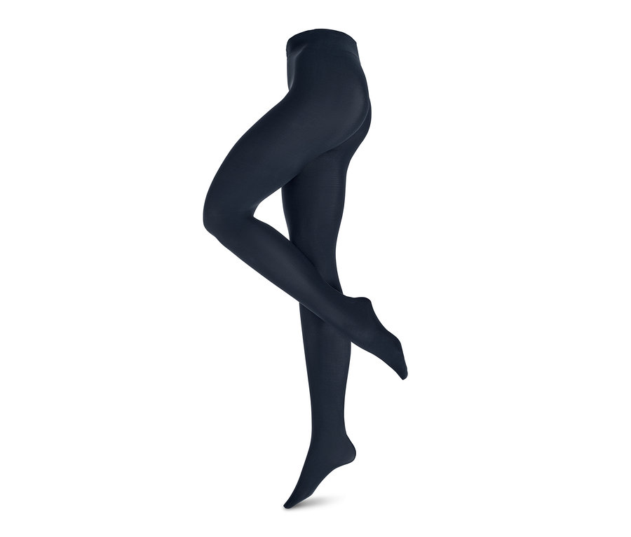 Jambes de mannequin portant des collants opaques bleu foncé (2 paires).