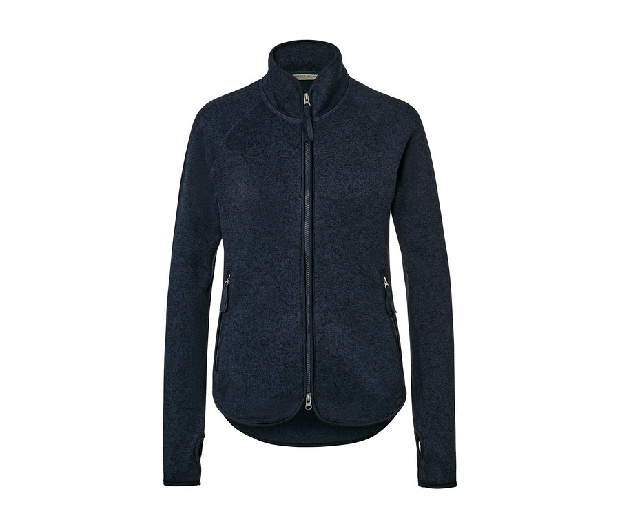 Veste en maille polaire bleu foncé avec fermeture éclair.