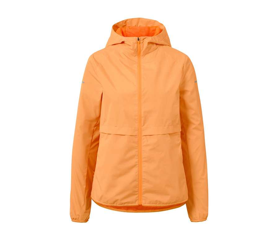 Veste de course coupe-vent orange fluo.
