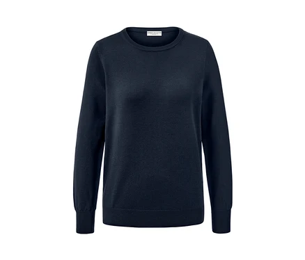 Pull-over bleu foncé en maille fine de mérinos.