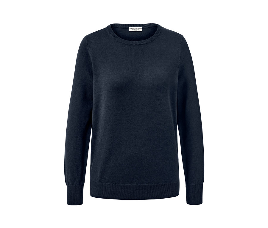 Pull-over bleu foncé en maille fine de mérinos.