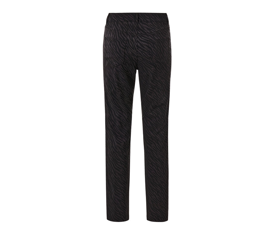 Pantalon imprimé zèbre en bengaline noir.