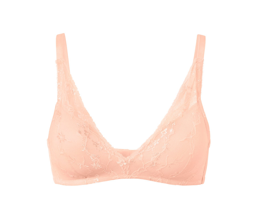 Soutien-gorge à coques souples abricot avec bordure en dentelle.