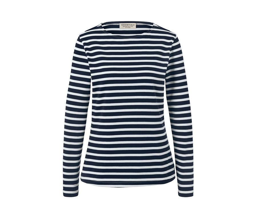 T-shirt manches longues à rayures, bleu foncé-blanc crème à rayures.