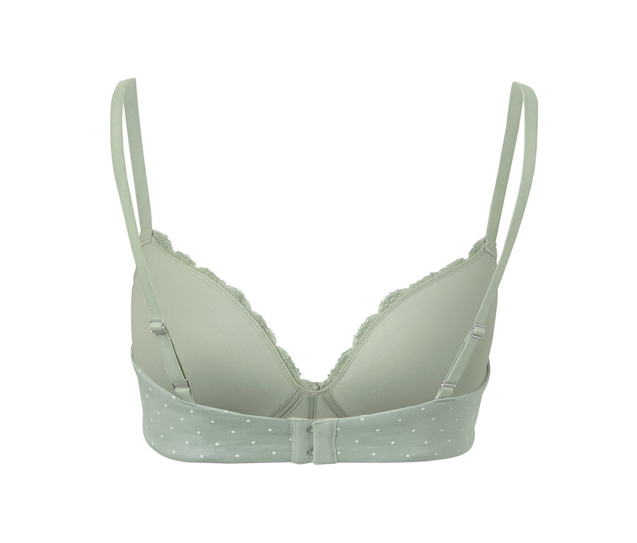 Vue détaillée de l'arrière du soutien-gorge à coques souples vert sauge.