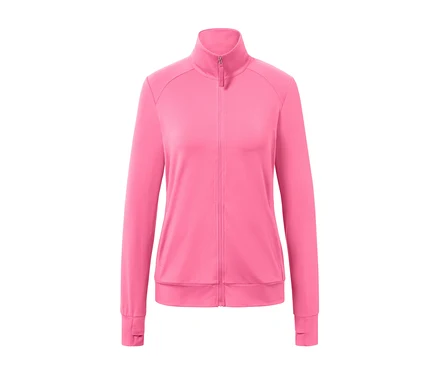 Veste technique rose vif avec fermeture éclair.