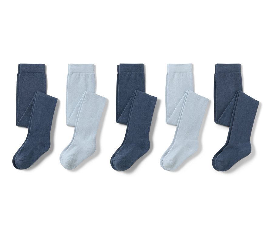 Cinq collants en coton bleu.