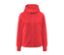 Veste à capuche rouge en molleton avec fermeture éclair au centre.