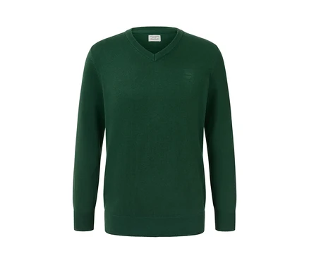 Pull à encolure en V vert foncé.