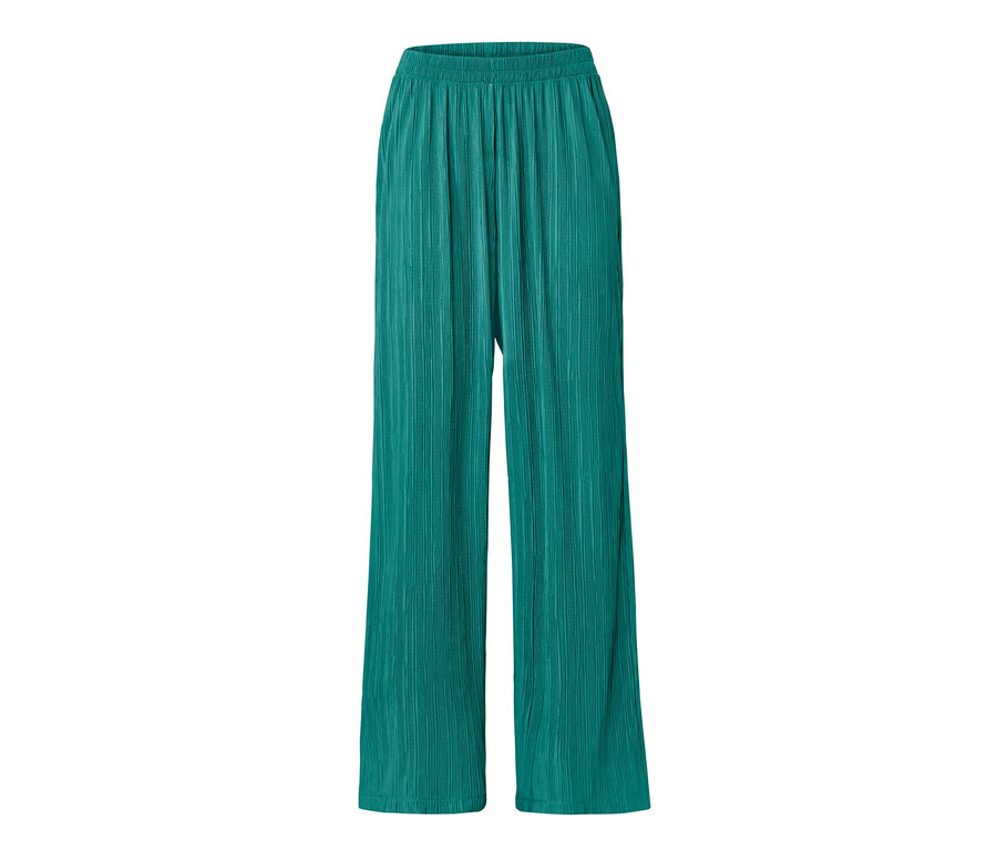 Pantalon plissé vert pétrole.