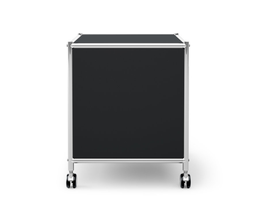 Table d’appoint noire avec tiroir en métal « CN3 » sur fond blanc.