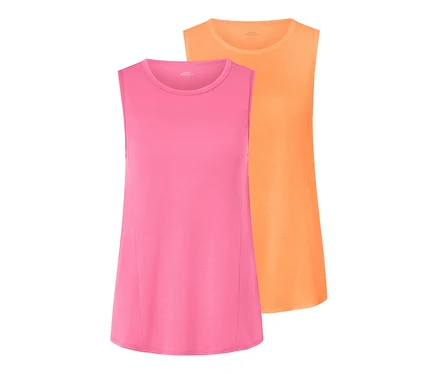 Deux tops de sport, pêche et rose vif.